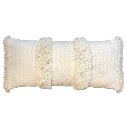 Cream Boho Fringed Lumbar Cushion Cover – Cotton – 35×75 cm – Urbane Hide
