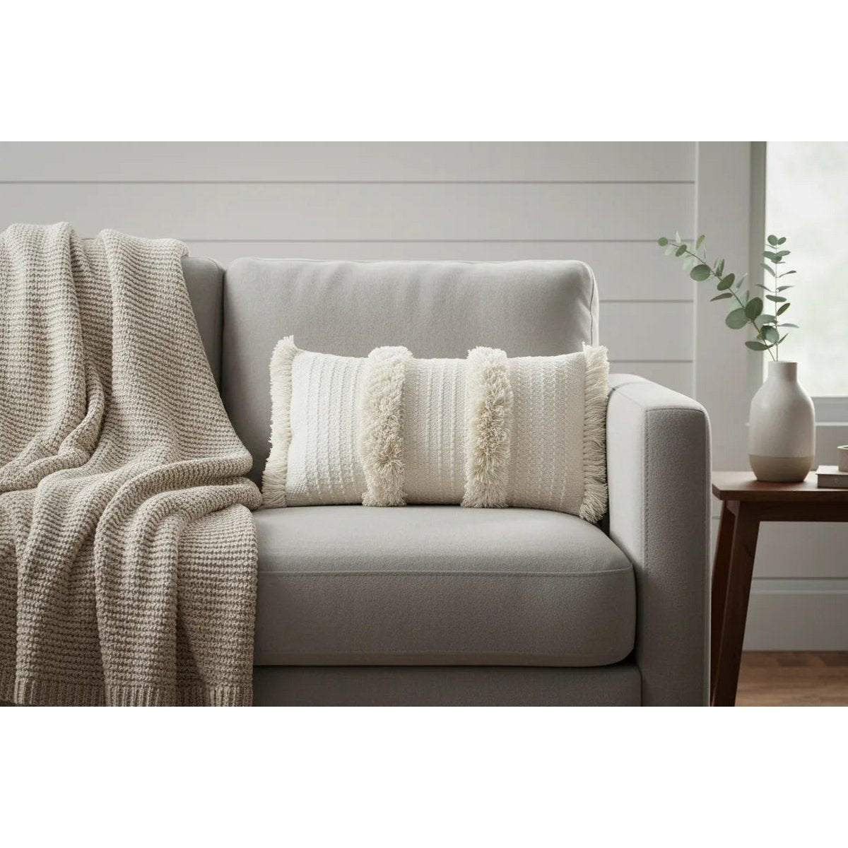 Cream Boho Fringed Lumbar Cushion Cover – Cotton – 35×75 cm – Urbane Hide