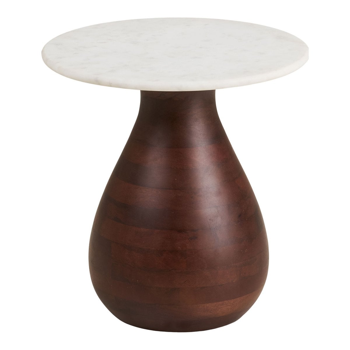 Heide Bijzettafel, mangohout/marmer, donkerbruin/wit, ø40x41 cm