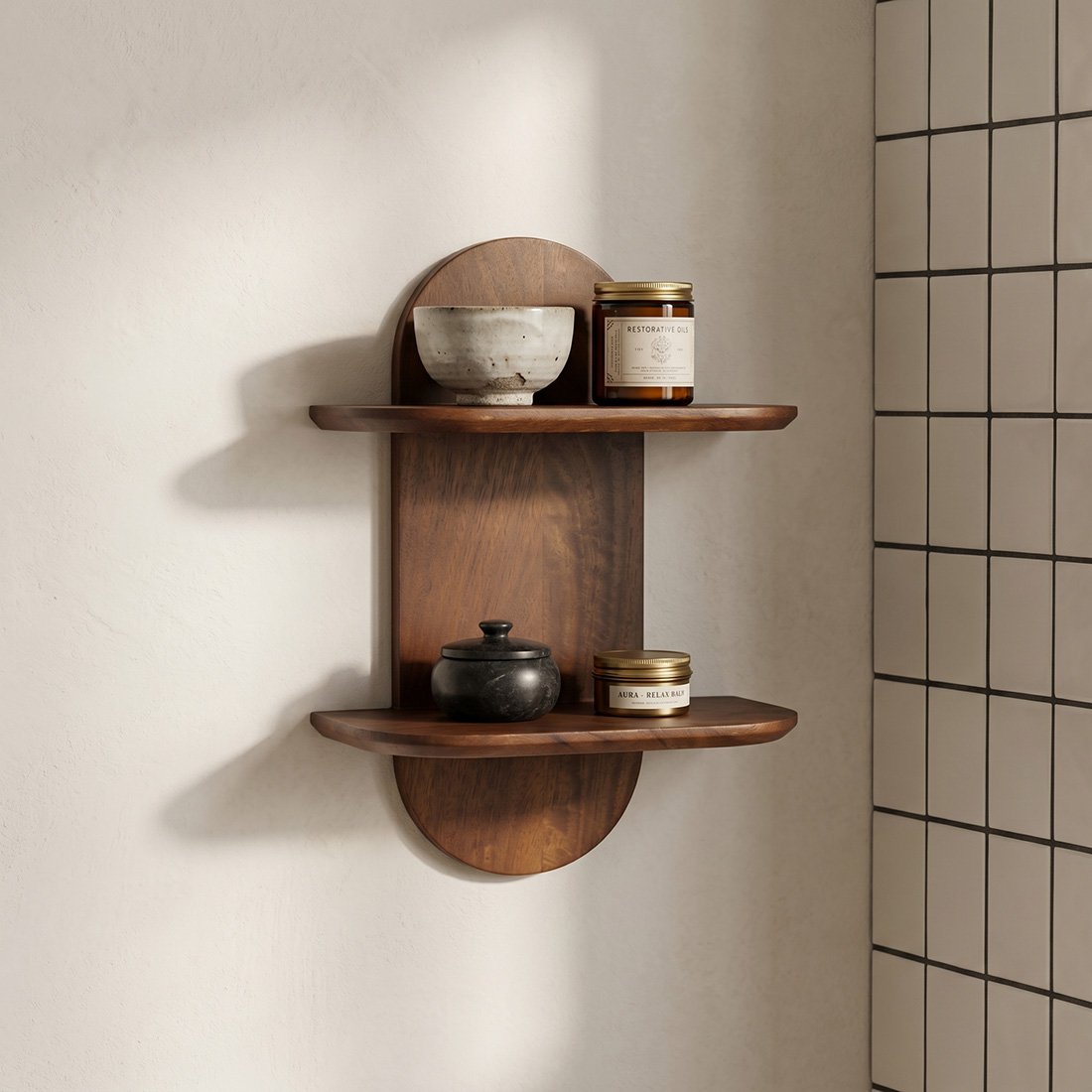 Bullnose mangohouten wandplank dubbel