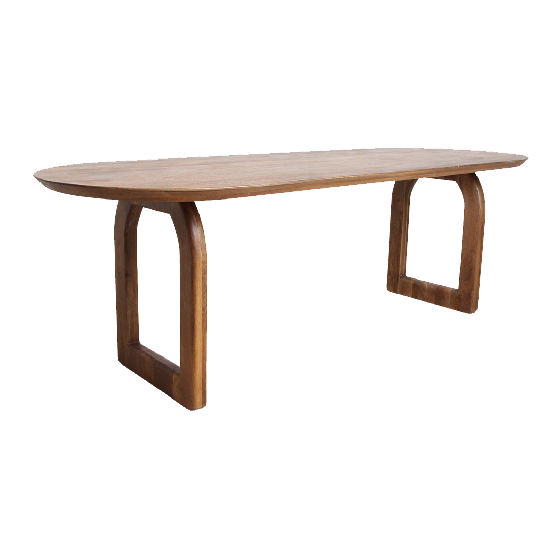 Bullnose mangohouten eettafel bruin - open onderstel