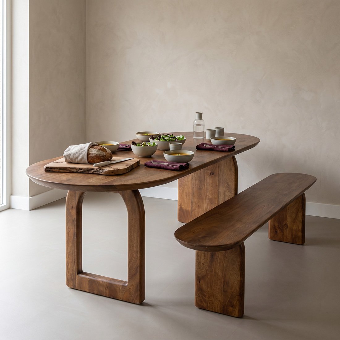 Bullnose eetkamerbank bruin
