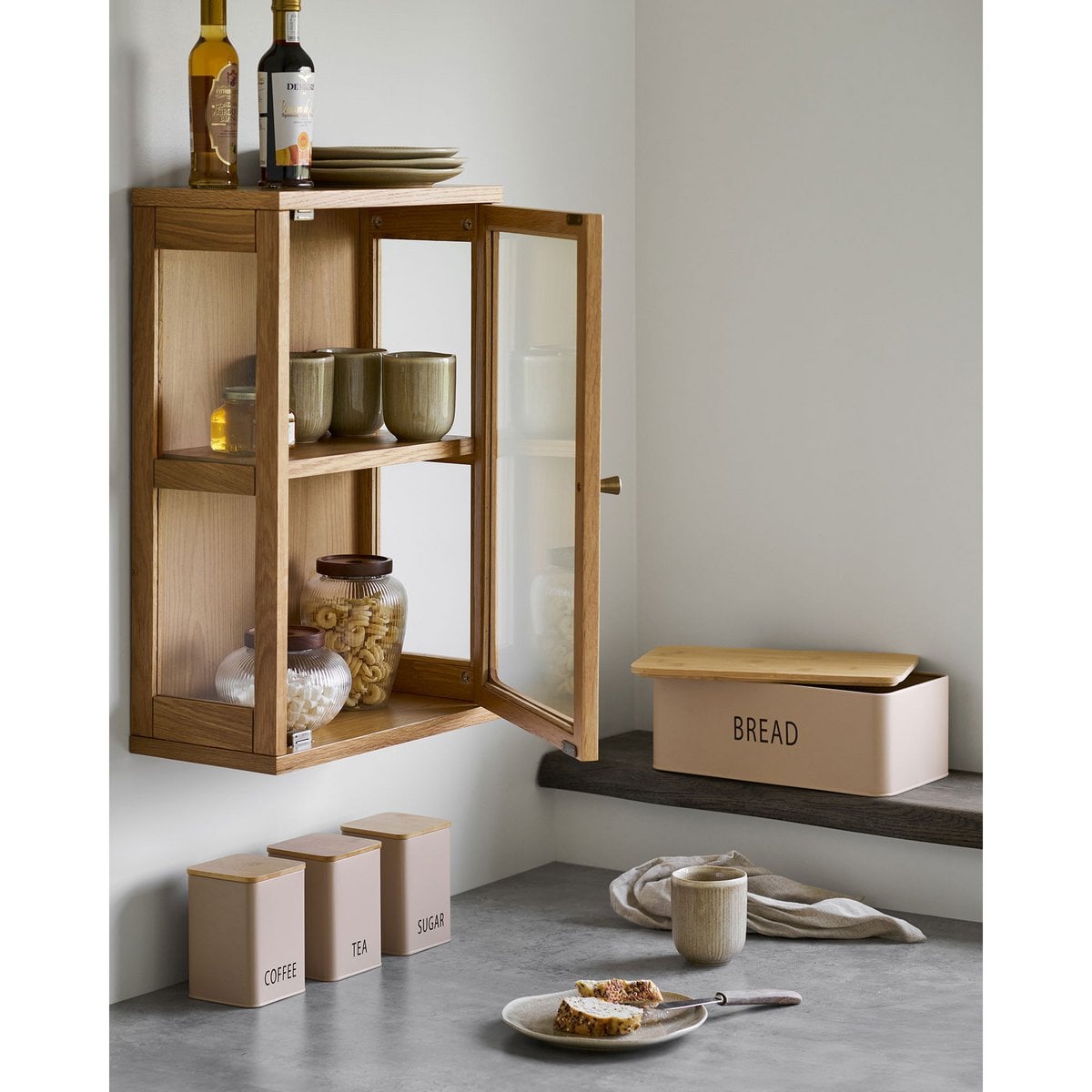 Zamora Hangkast, eiken/eikenfineer/gehard glas, naturel, 20x40x60 cm