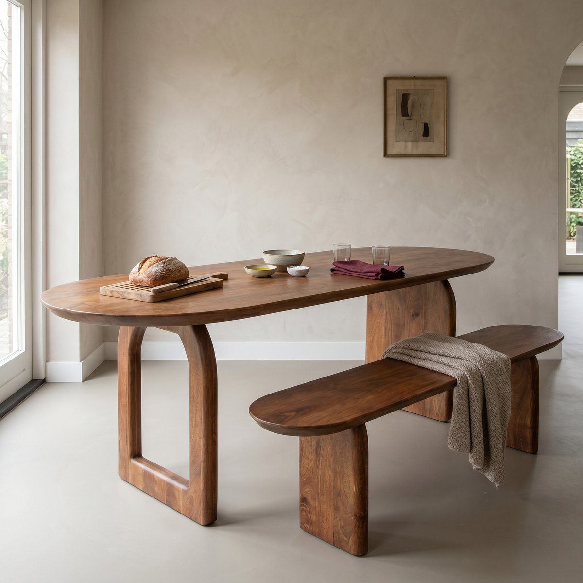 Bullnose mangohouten eettafel bruin - mix onderstel
