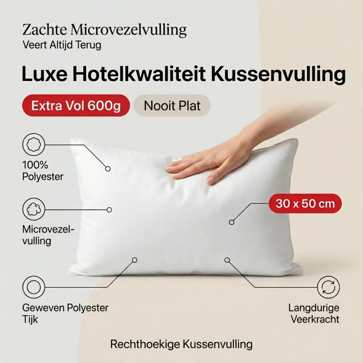 Cushion Insert / Binnenkussen – 30x50cm – Microfiber 600g – 100% Polyester – Urbane Hide