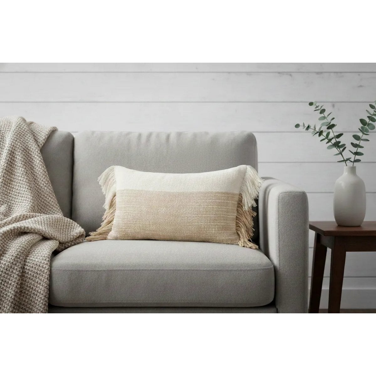 Sahara Loom Beige handgeweven kussenhoes met franjes – Katoen – 30×50 cm – Urbane Hide