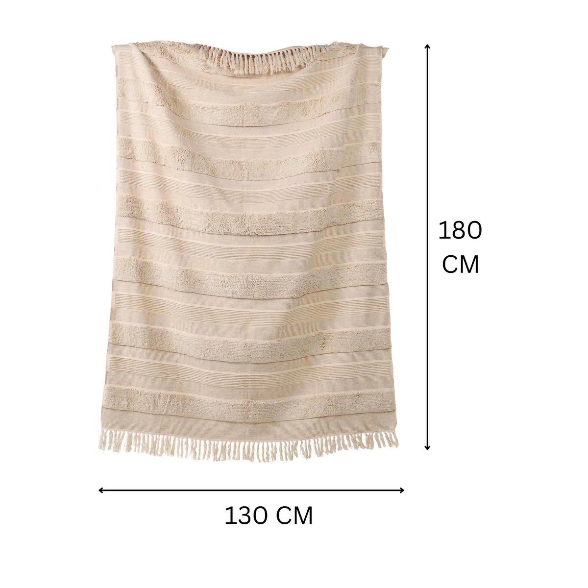 Beige Sand Plaid / Sofa Throw with Textured Weave & Fringes – 130x165 cm – Urbane Hide