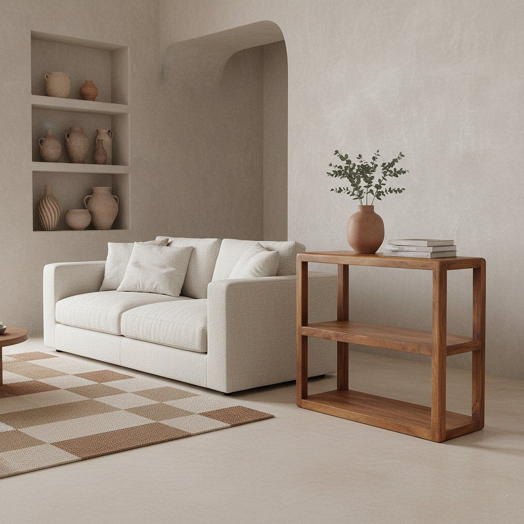 Bullnose mangohouten opbergrek 3-planken - 100x38x90 cm