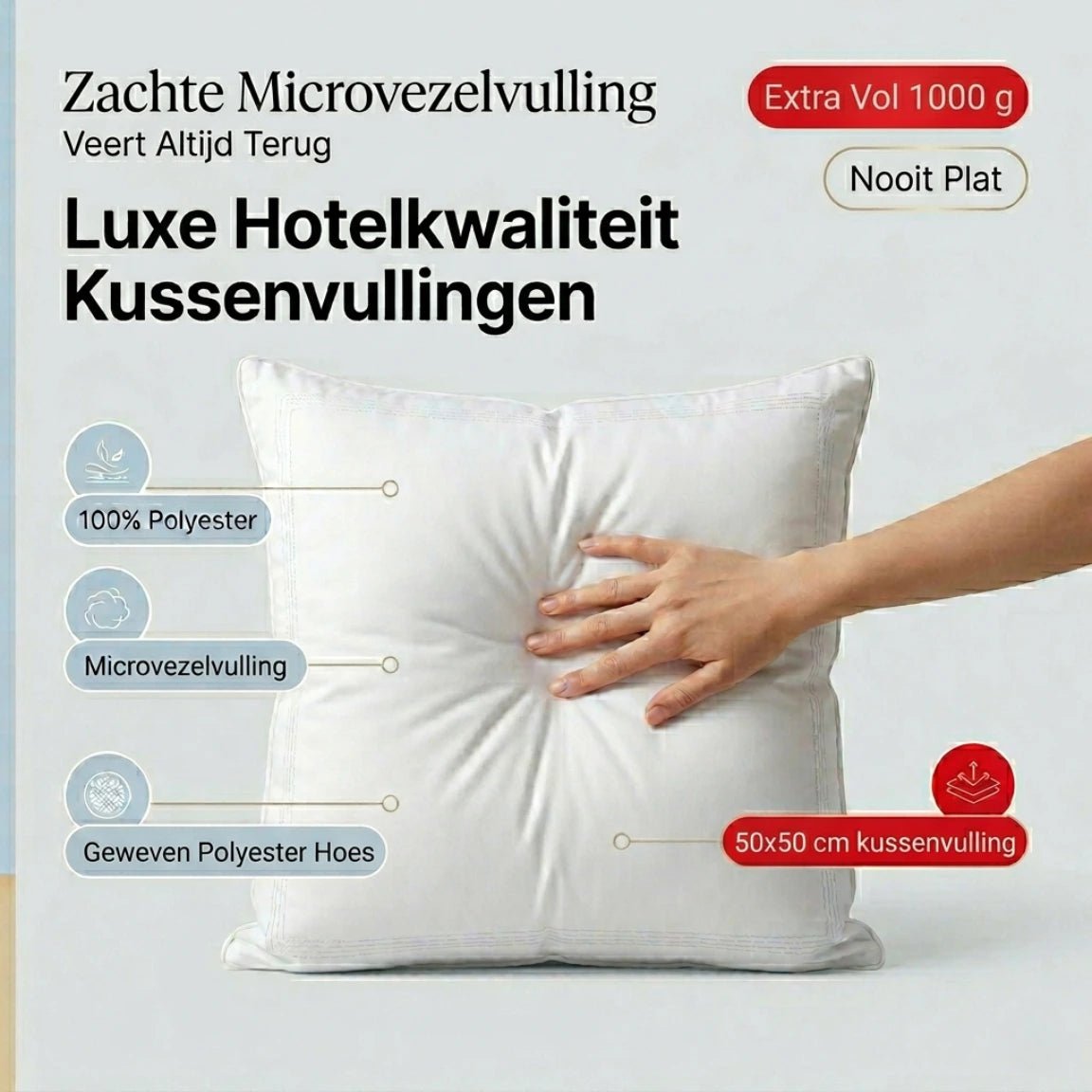 Kusseninzet / Binnenkussen – 50x50cm – Microvezel 1000g – 100% Polyester – Urbane Hide