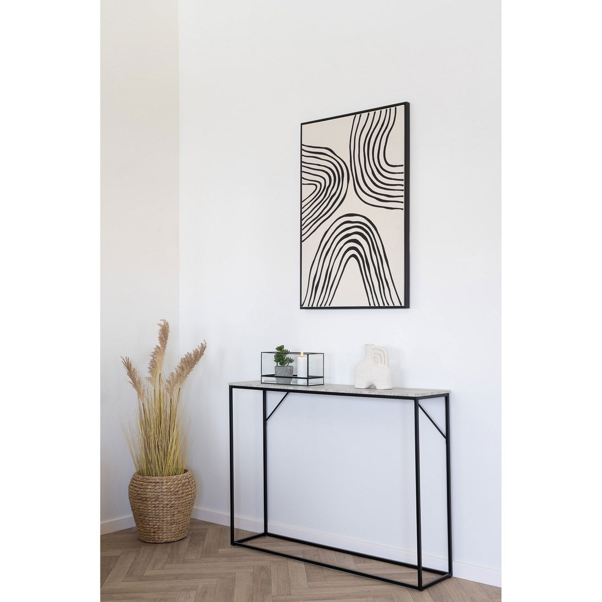 Vita Consoletafel - travertijnlook, zwart, 110x26x80cm