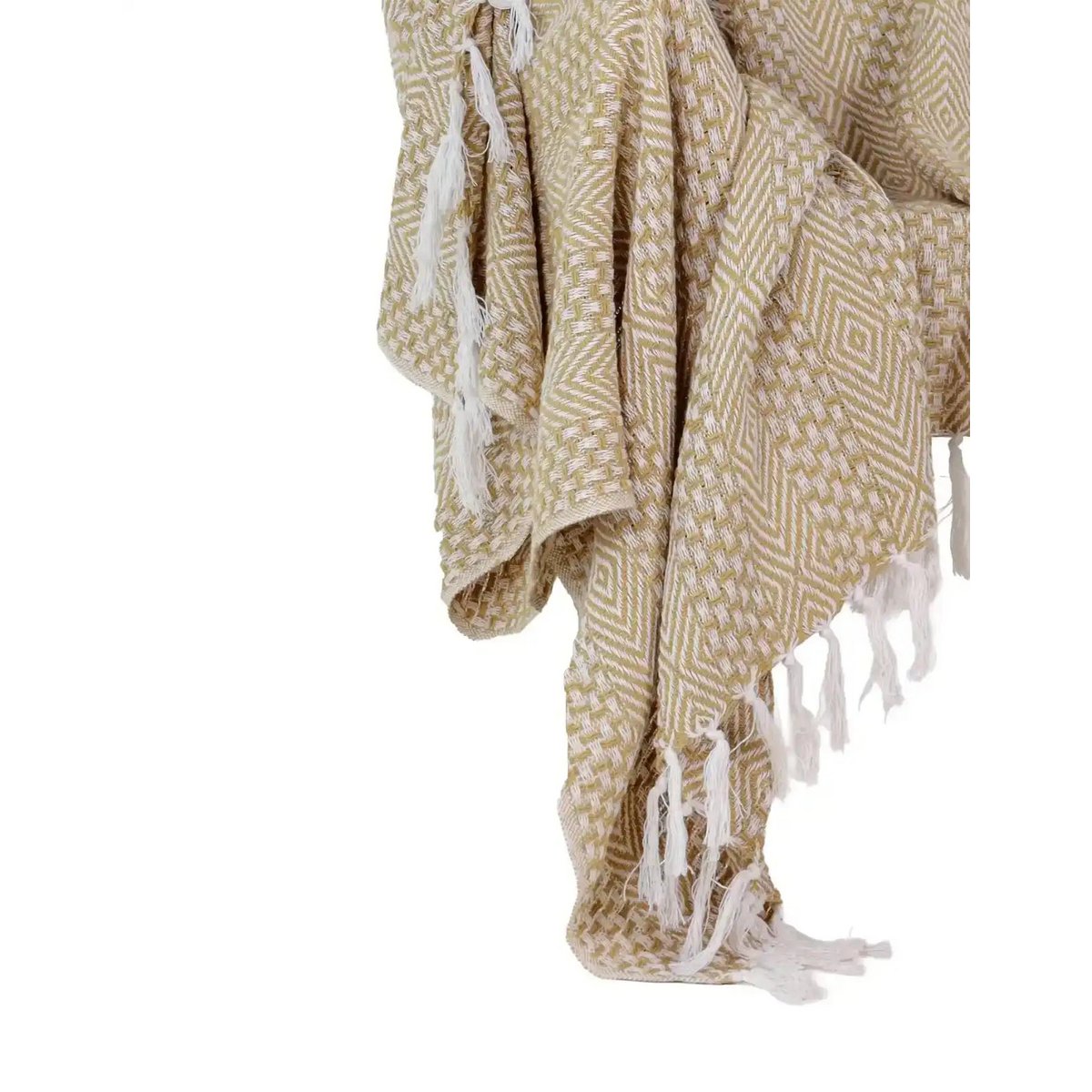 Natural Beige Plaid / Sofa Throw – Woven Pattern with Fringes – 125x160 cm – Urbane Hide