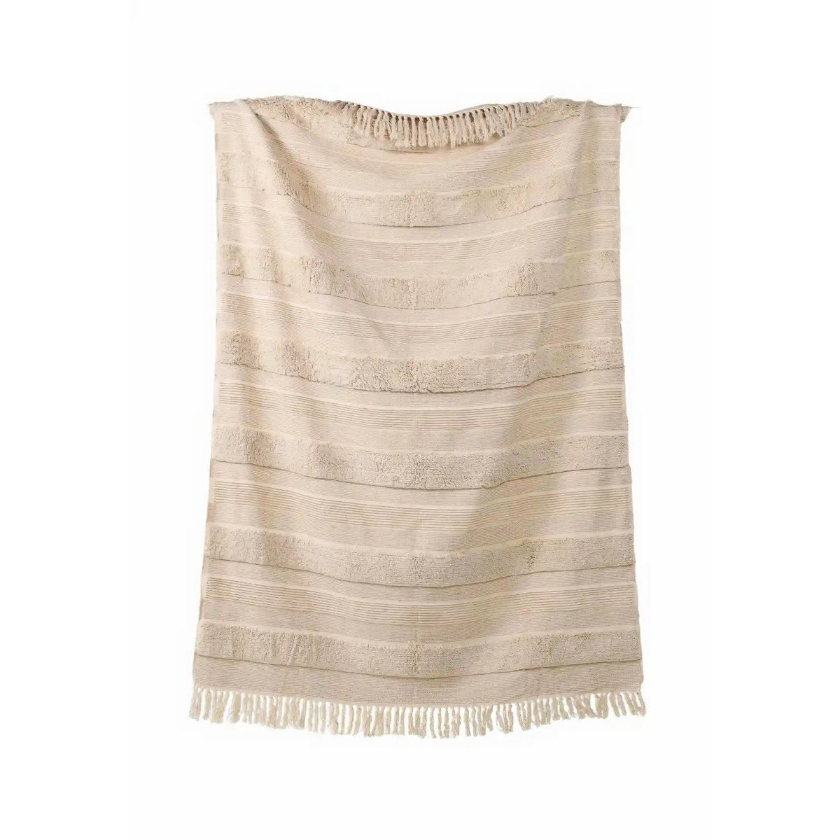 Beige Sand Plaid / Sofa Throw with Textured Weave & Fringes – 130x165 cm – Urbane Hide