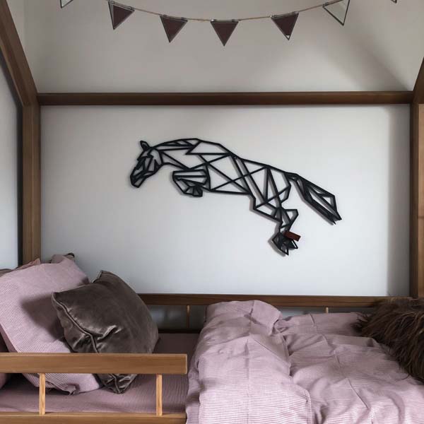 Houten Wanddecoratie Springend Paard Design - Geometrisch